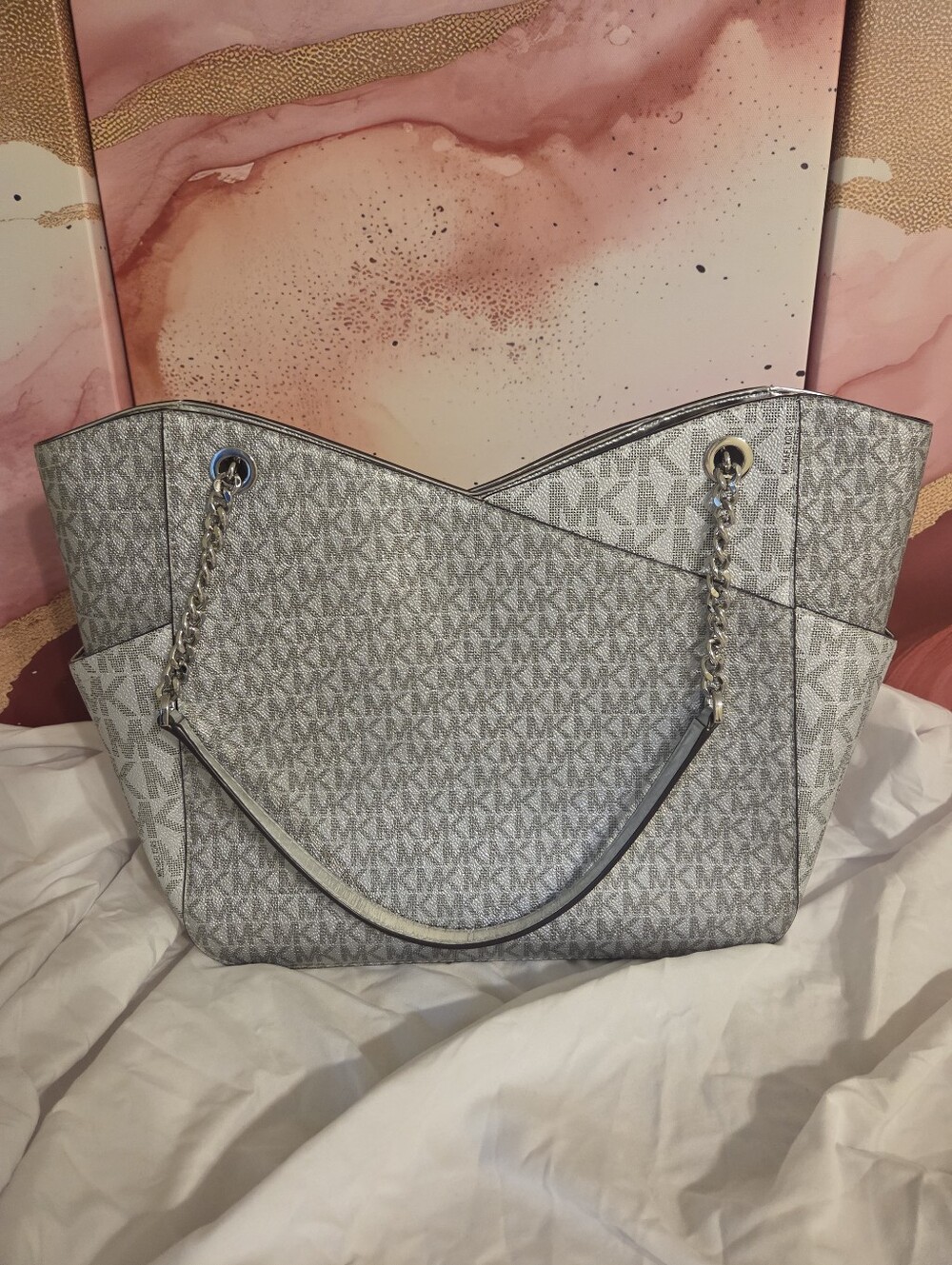 Michael Kors Silver MK Signature Tote 03438 - Picture 2 of 10